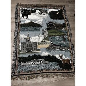 Vintage‎ New Hampshire State Souvenir Woven Throw Blanket Scenic Collage